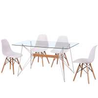 Cheap Glass Dining Room Set Metal Leg Tempered Glass Dining Table