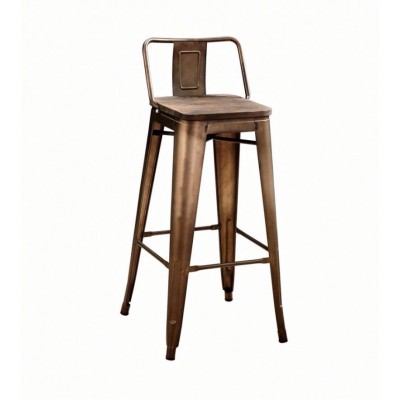 Modern Bistro Powder Coating Metal Stacking bar Stool with Wood Seat And Backrest